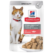 Hills Science Plan Feline Young Adult Sterilised Pouches Salmon - Паучове със сьомга, малки късчета в сос Грейви, за кастрирани котки 12 х 85гр